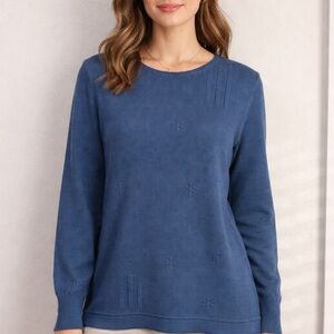 NWT Blue Crew Neck Merino Wool Extra Fine Knit Sweater